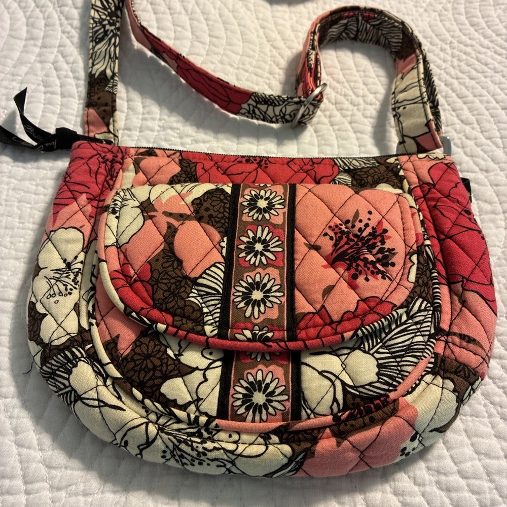 VERA BRADLEY Lizzy Crossbody Purse - Mocha Rouge Pink - Mini Hipster - EUC